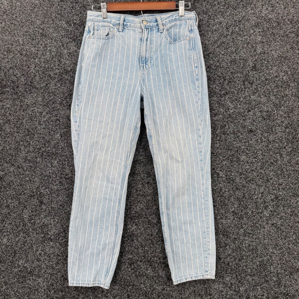 American Eagle Mom Jean 4 Short Light Wash Pinstripe High Waist Denim 100 Cotton